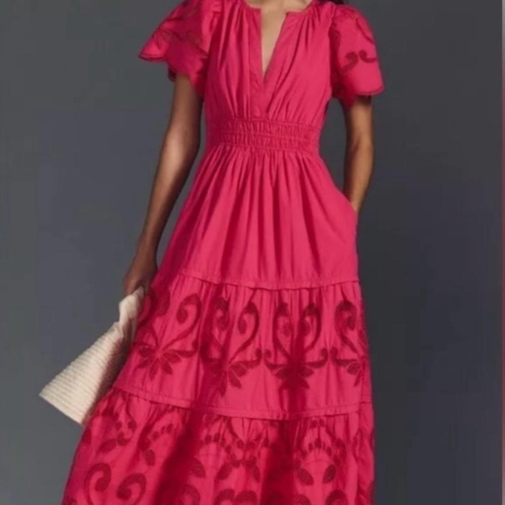 Anthropologie Somerset Maxi cutwork pink Dress